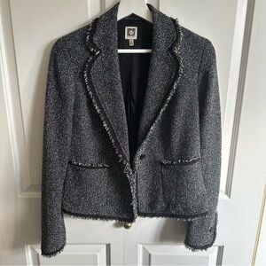 Anne Klein Tweed Blazer Coat Navy